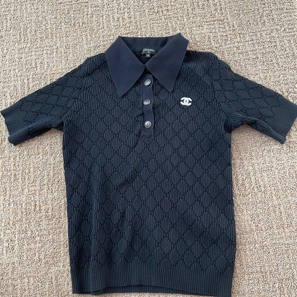 Cha nel inspired knit black shirt